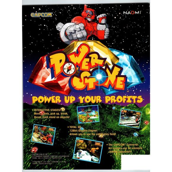 Power Stone Video Arcade Game Flyer 1999 Original Retro Space Age Artwork Promo - Picture 1 of 1
